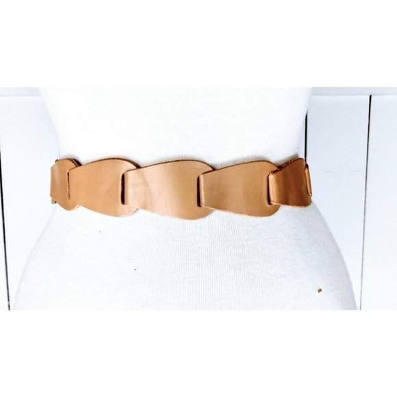 Vintage tan brown braided leather belt/boho/hippie leather link belt/small